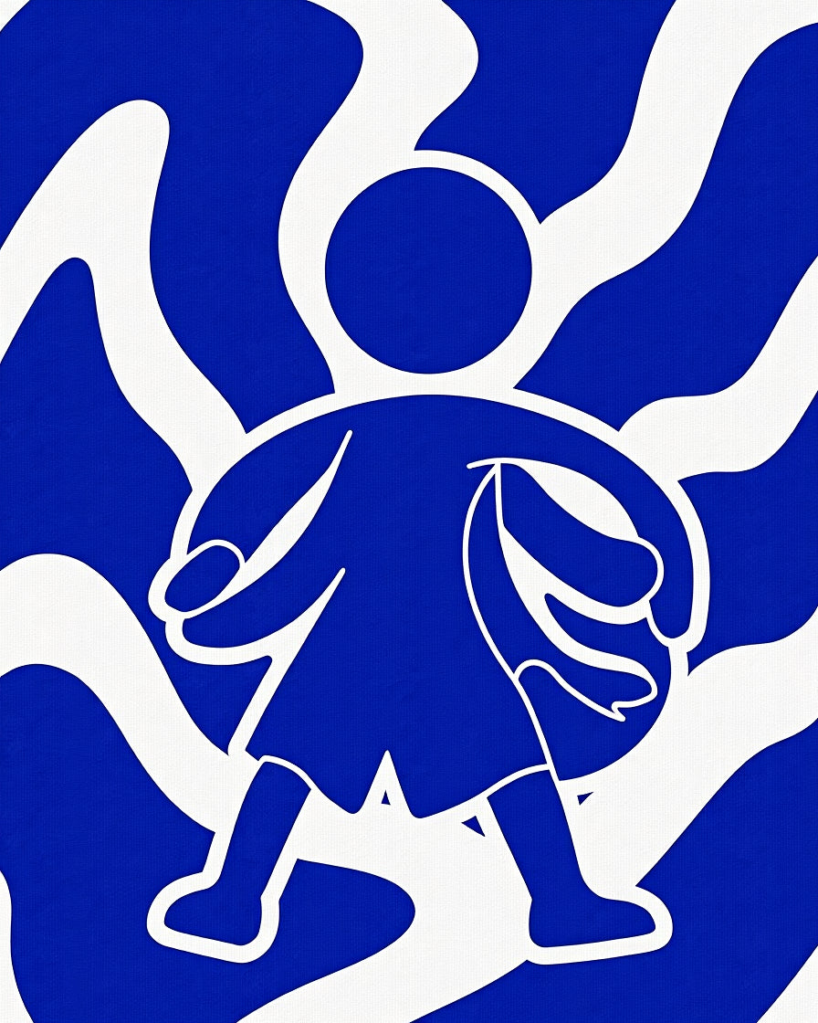 Bold Royal Blue Abstract Figure Rug