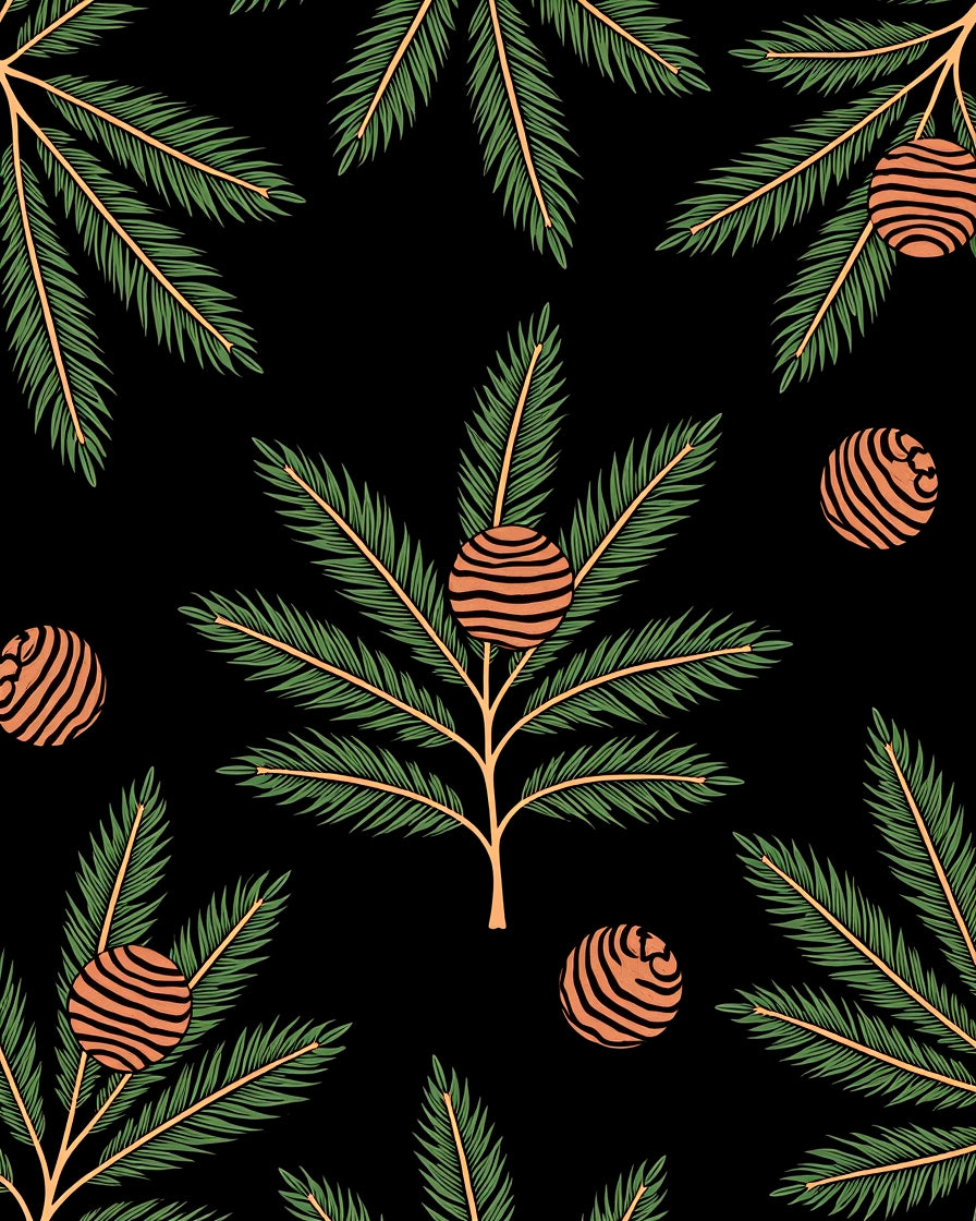 Green Fir Branch Orange Orb Rug