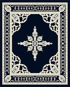 Elegant Ivory Scrollwork Navy Medallion Rug
