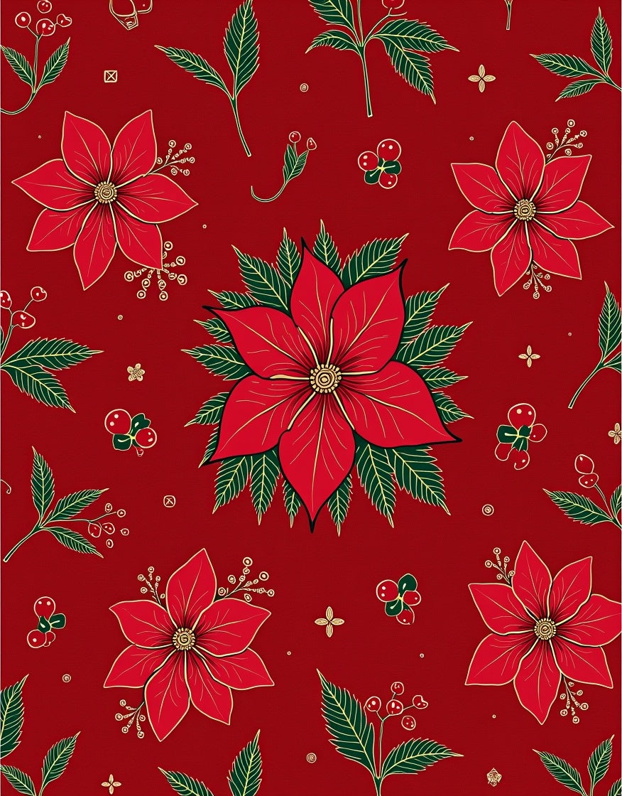 Red Poinsettia Garland Christmas Rug