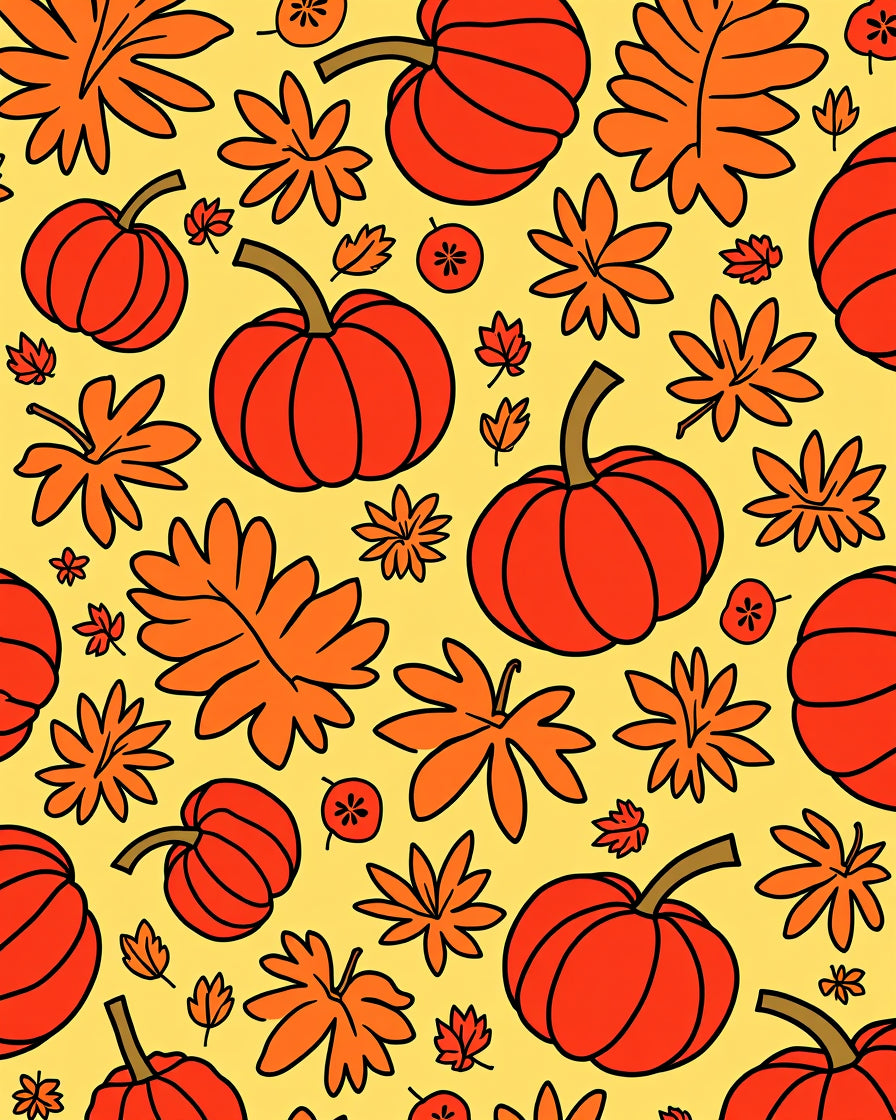 Autumn Pumpkin Leaf Collage Rug