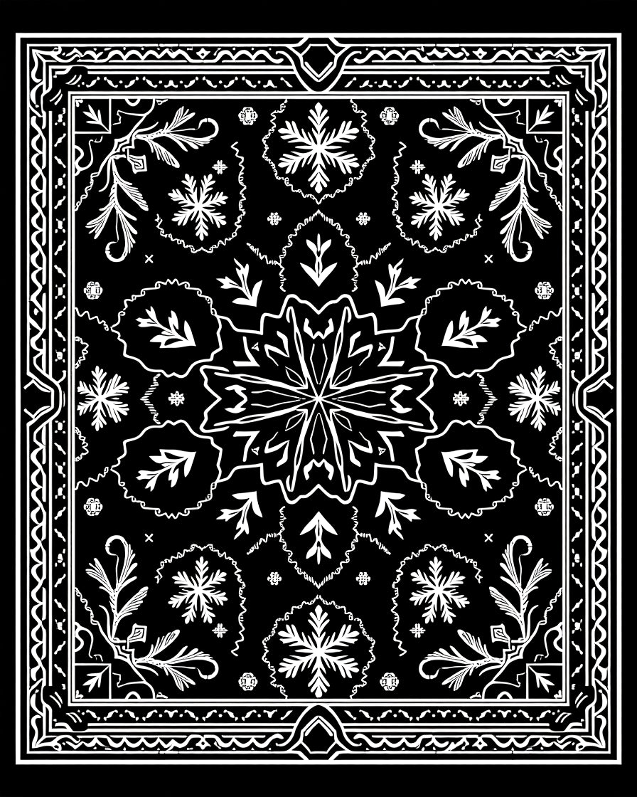 Monochromatic Floral Star With Leaves Rug