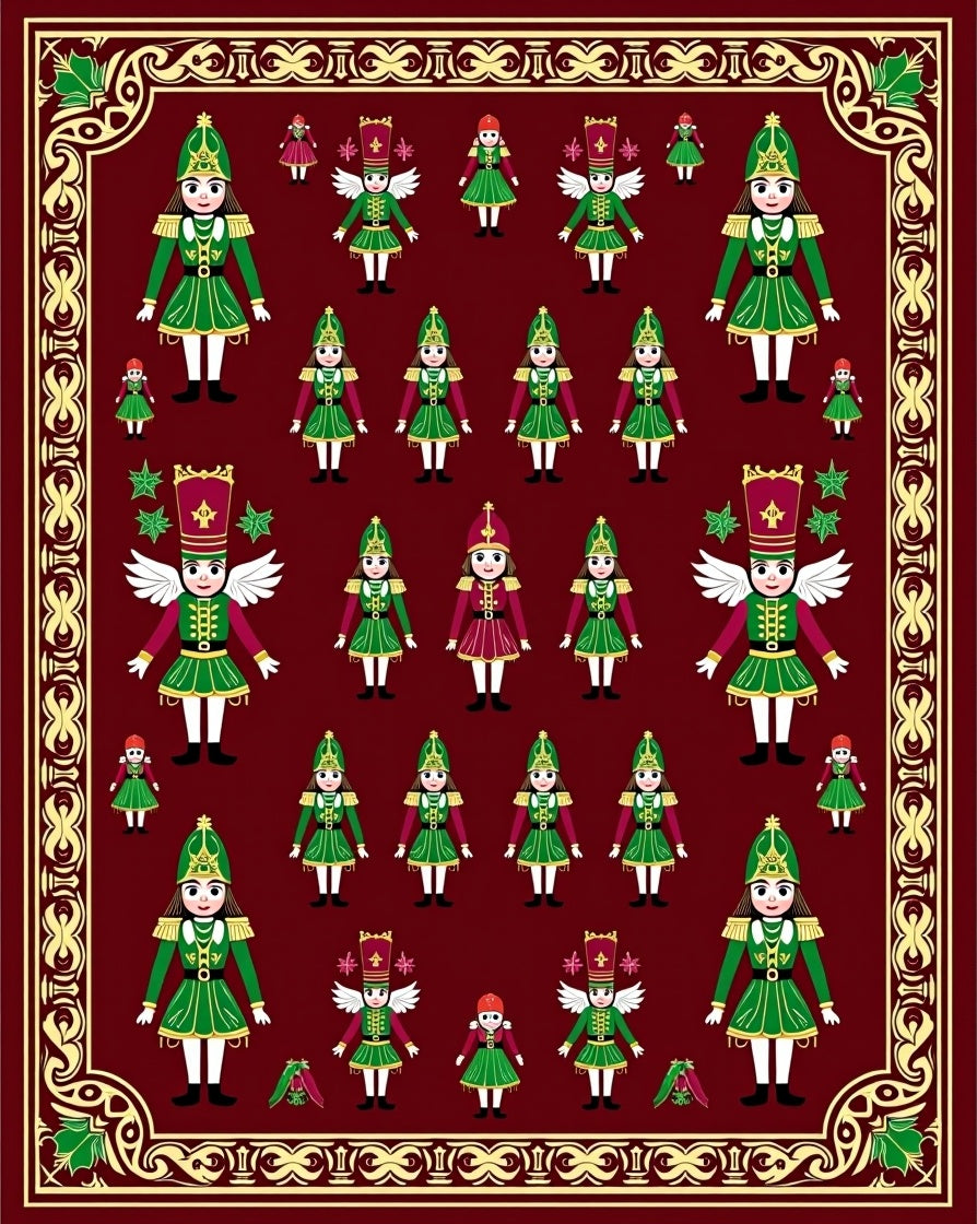 Nutcracker Soldiers Cherry Red Border Rug