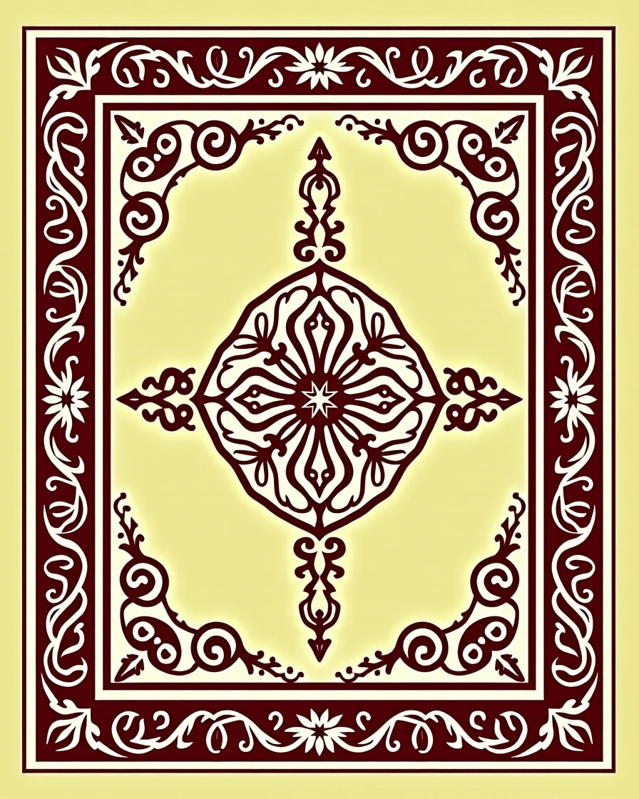 Deep Burgundy Floral Medallion Cream Rug