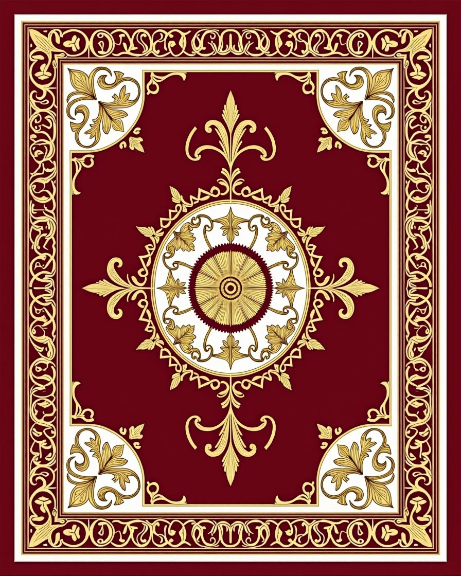 Crimson Gold Medallion Border Rug