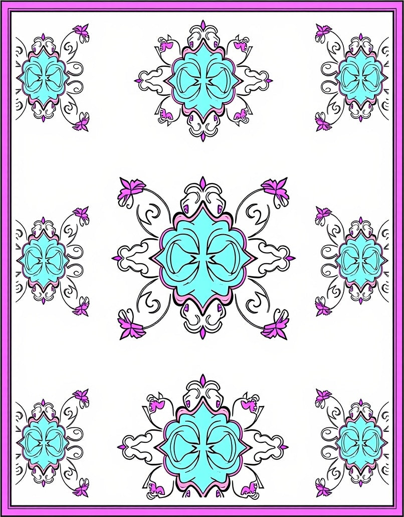 Turquoise Pink Floral Medallion Arrangement Rug