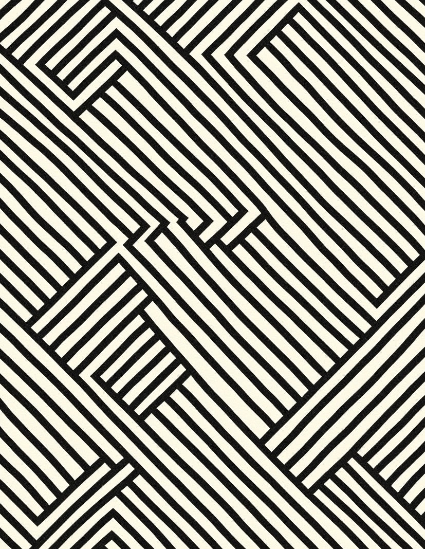 Black White Intersecting Stripe Geometric Rug
