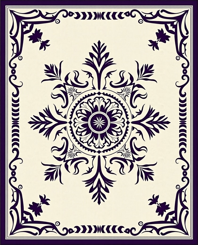 Deep Plum Floral Medallion Border Rug