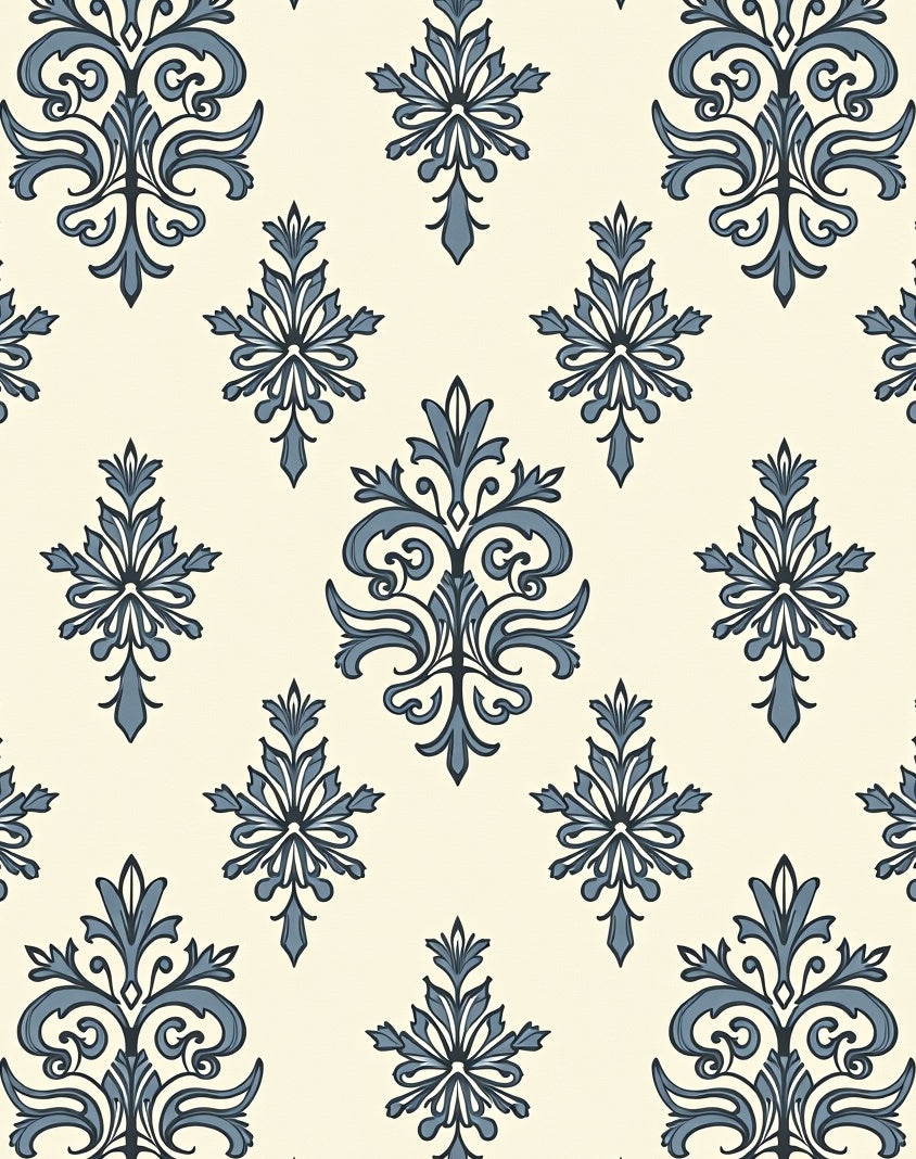 Classic Blue Damask Swirl Repeat Rug