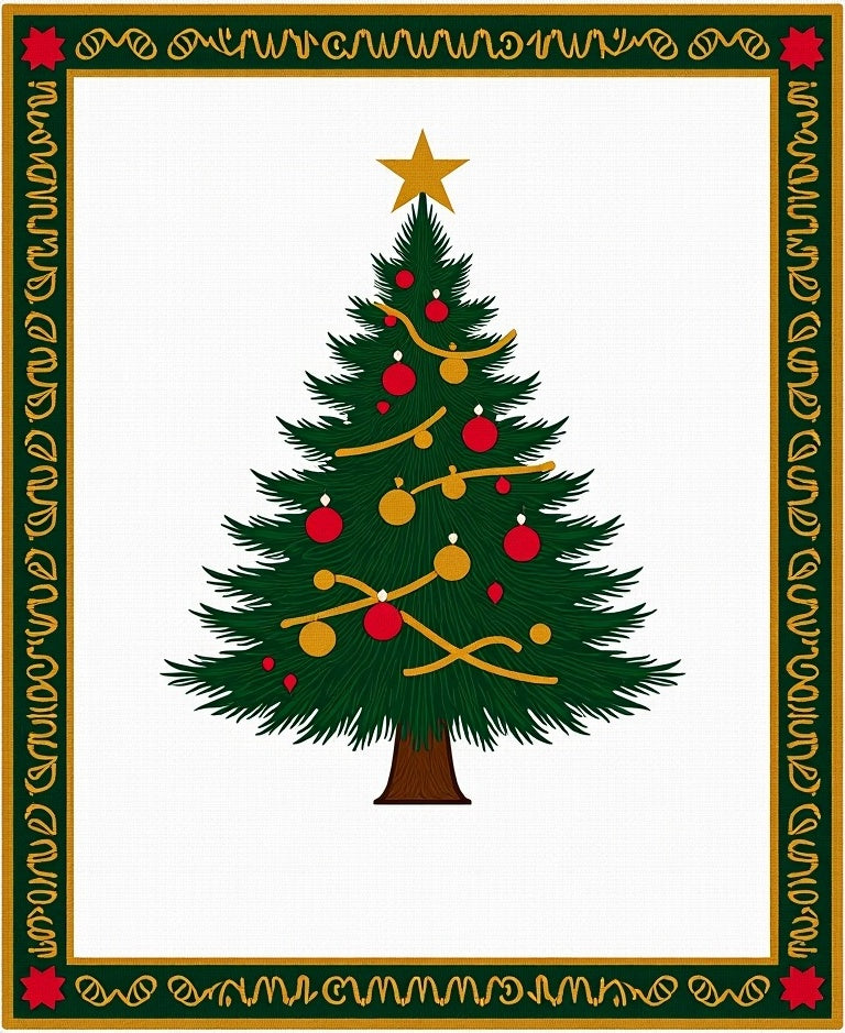 Festive Evergreen Tree Bauble Garland Rug