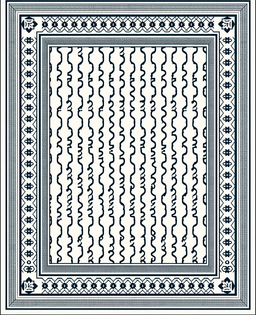 Navy Ivory Vertical Stripe Border Rug