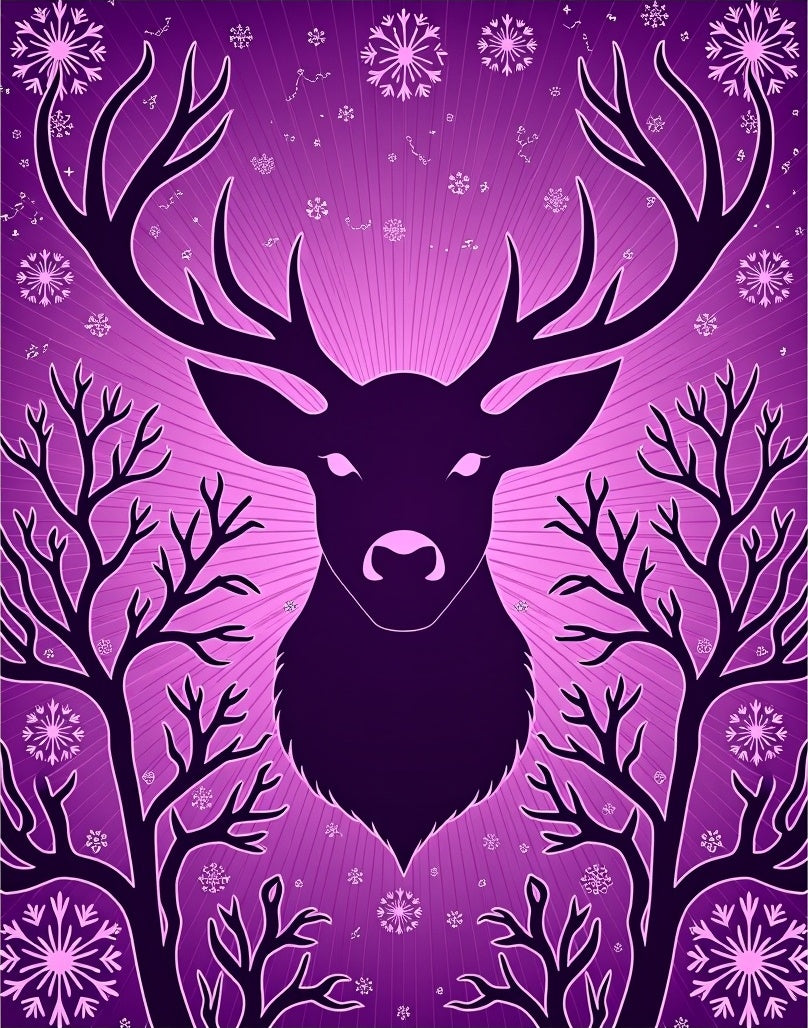 Deep Purple Majestic Deer Winter Woods Rug