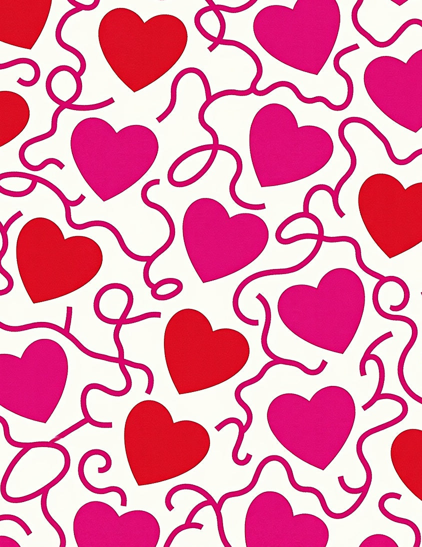 Red Pink Hearts Whimsical Swirls Rug