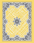 Yellow Black Floral Geometric Border Rug
