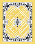 Yellow Black Floral Geometric Border Rug