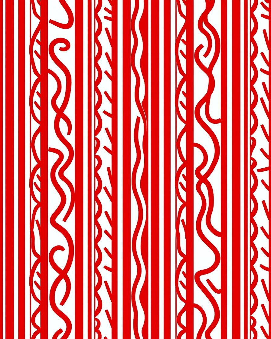 Bold Red Vertical Abstract Scroll Rug