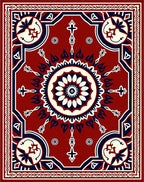 Crimson Navy Floral Medallion Border Rug