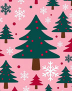 Pink Forest Snowflake Christmas Trees Rug