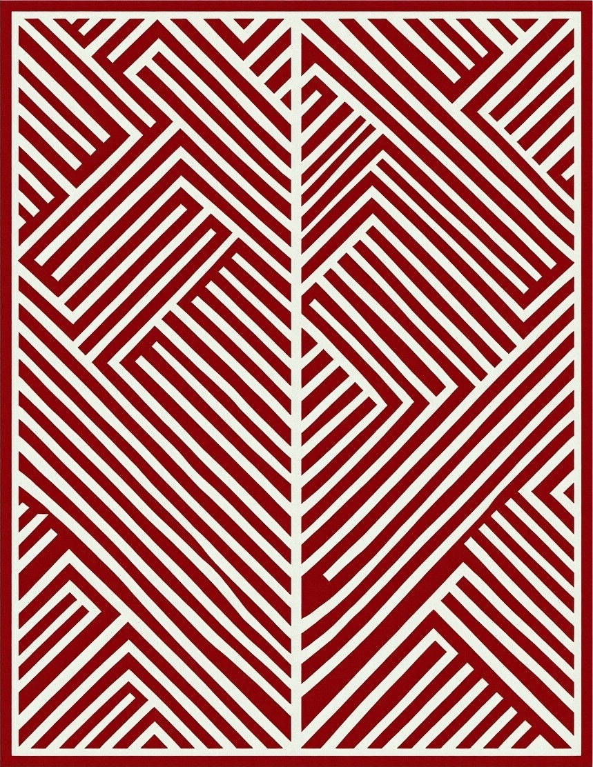 Crimson White Linear Geometric Arrangement Rug