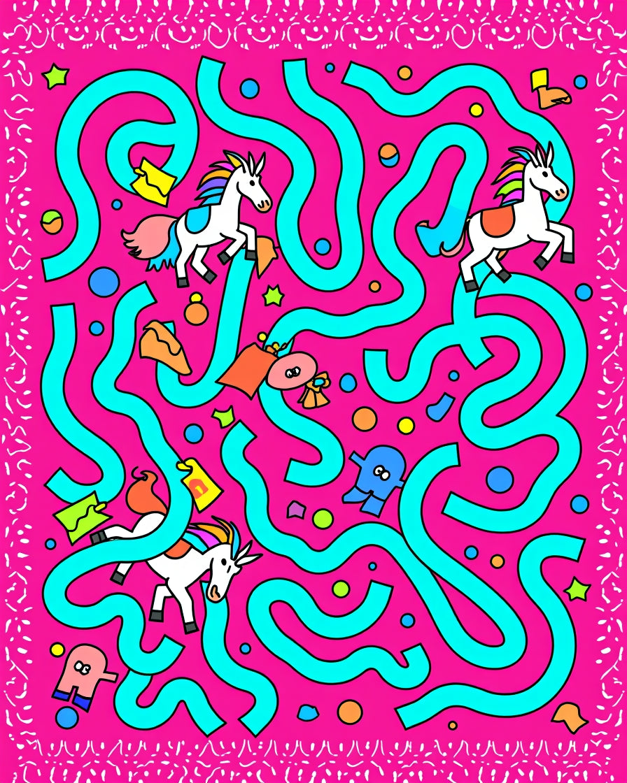 Pink Unicorn Maze With Whimsical Creatures Rug