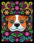 Vibrant Dog Face Colorful Floral Swirls Rug