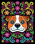 Vibrant Dog Face Colorful Floral Swirls Rug