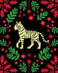 Yellow Tiger Red Green Floral Border Rug