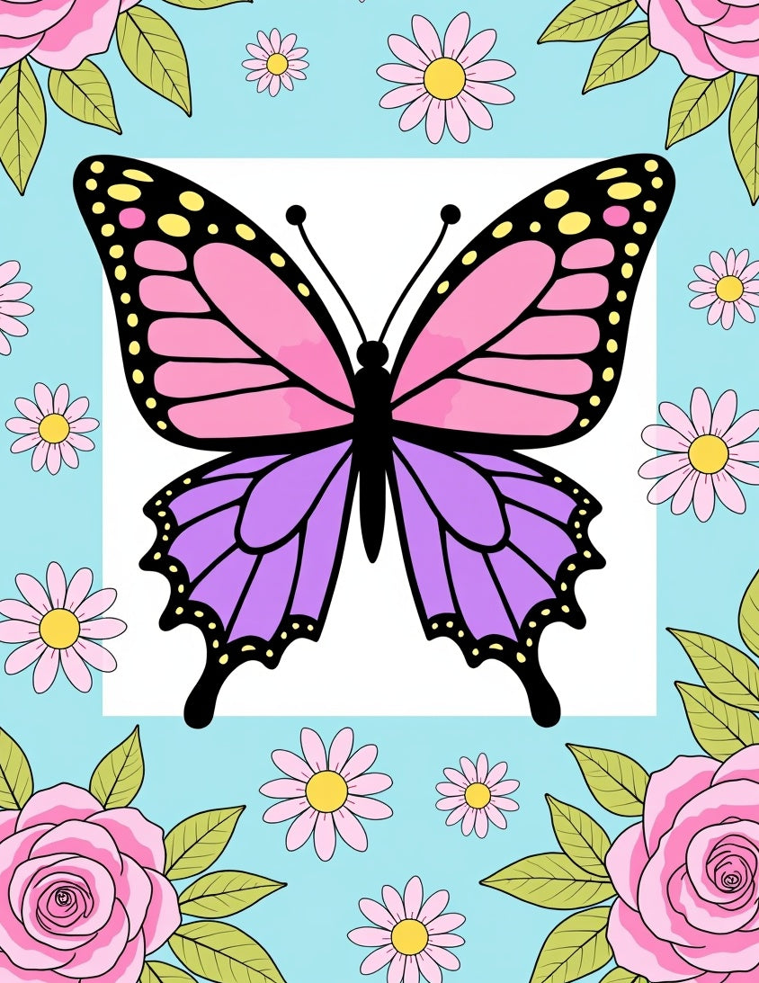 Pastel Pink Purple Butterfly Garden Rug