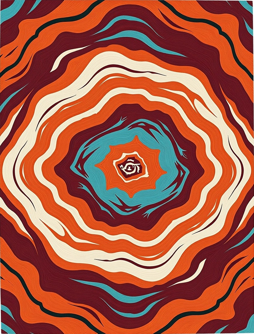 Retro Orange Teal Swirl Rug