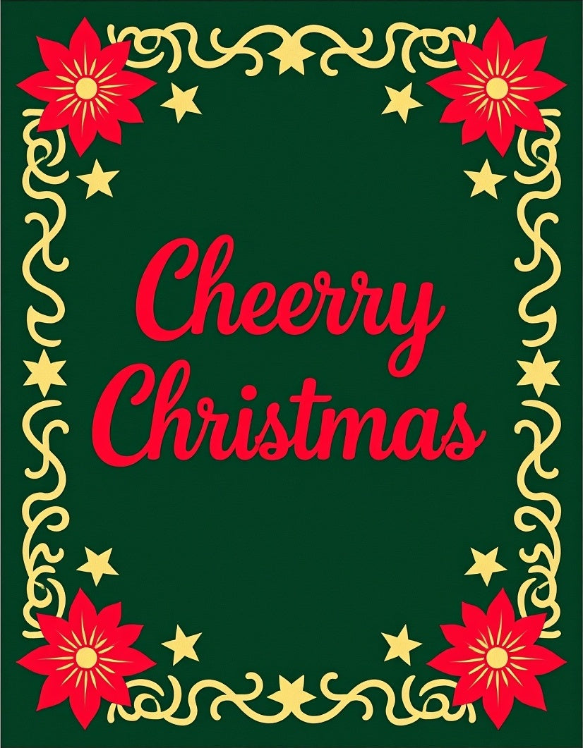 Crimson Poinsettia Gold Swirl Christmas Rug