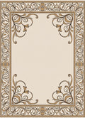Elegant Cream Gold Floral Scroll Frame Rug