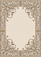 Elegant Cream Gold Floral Scroll Frame Rug
