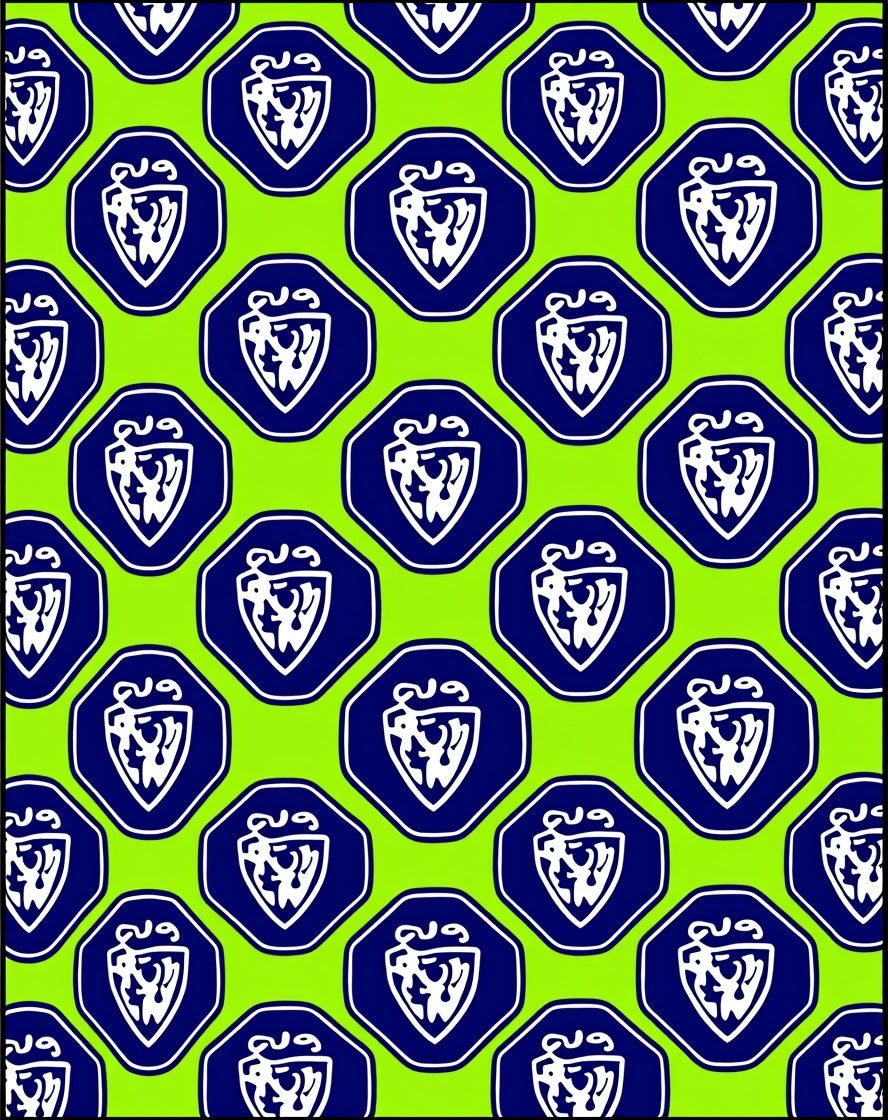 Lime Green Blue Shield Crest Rug