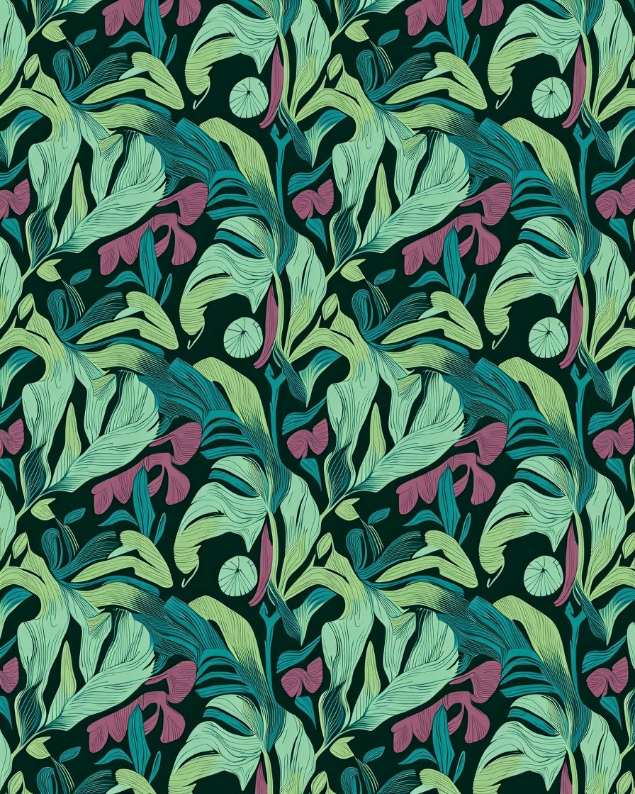 Emerald Teal Orchid Jungle Foliage Rug