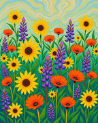 Vibrant Yellow Orange Purple Floral Swirls Rug