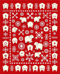 Cream Sheep Snowflakes Red Field Rug