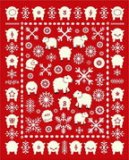 Cream Sheep Snowflakes Red Field Rug