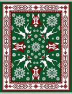 Green White Red Animal Snowflakes Border Rug