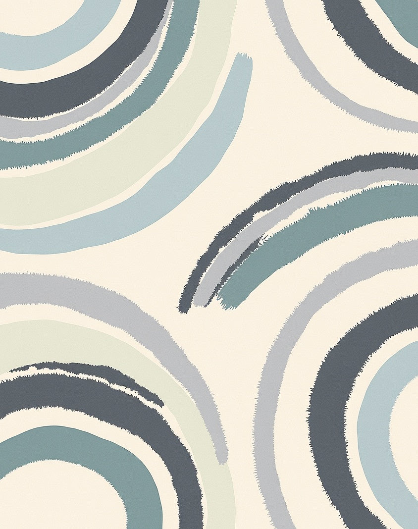Coastal Blue Arc Brushstrokes Rug
