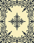 Black Floral Scroll Border Creme Rug