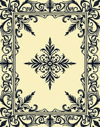 Black Floral Scroll Border Creme Rug