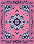 Pink Teal Floral Mandala Border Rug