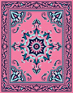 Pink Teal Floral Mandala Border Rug