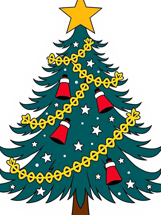 Festive Green Christmas Tree Bells Star Rug