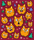 Cute Orange Cat Holiday Snowflakes Trees Rug