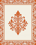 Orange Damask Floral Scroll Frame Rug