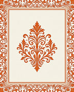 Orange Damask Floral Scroll Frame Rug