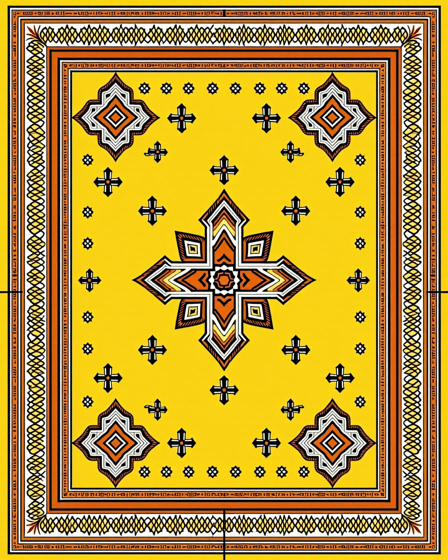 Bright Yellow Geometric Starburst Rug
