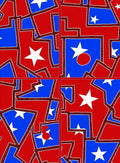 Bold Red Blue Abstract Star Collage Rug