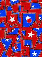 Bold Red Blue Abstract Star Collage Rug